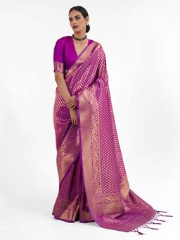 Odette - Purple Silk Blend Woven Saree with Unstitched Blouse