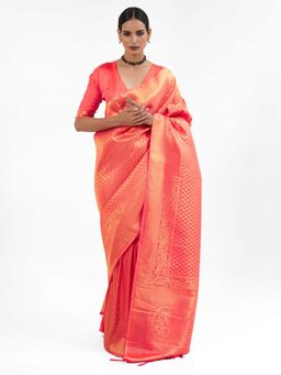 Odette - Peach Silk Blend Woven Saree with Unstitched Blouse