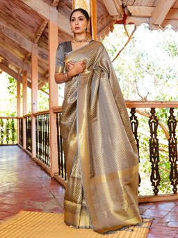 Odette - Grey Silk Blend Woven Saree with Unstitched Blouse