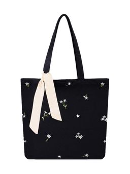 MasQ - Mini Daisy Black Floral Embroidered Tote Bag