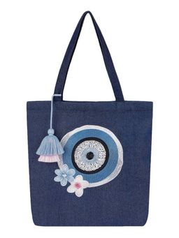 MasQ - Nazariya Evil Eye Embroidered Design Denim Tote Bag