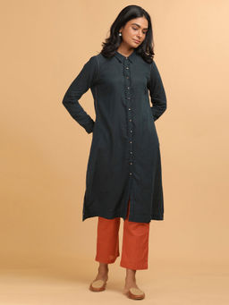 Folksong - Solid Deep Blue Cotton Shirt Kurta