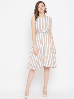 Madame - Women Beige & White Striped Dress