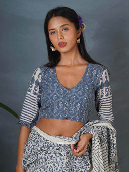 Chidiyaa - Bms Dim Silver Grey Block Printed Stitched Blouse