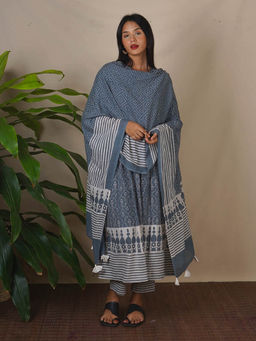 Chidiyaa - Bms Marble Sigh Grey Block Printed Dupatta