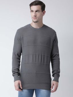 Club York - Men Grey Self Design Knitted Woollen Pullover