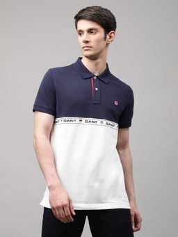 GANT - Men Blue Colourblocked Regular Polo T-shirt