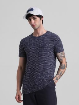 Jack & Jones - Navy Blue Striped Slim Fit T-Shirt