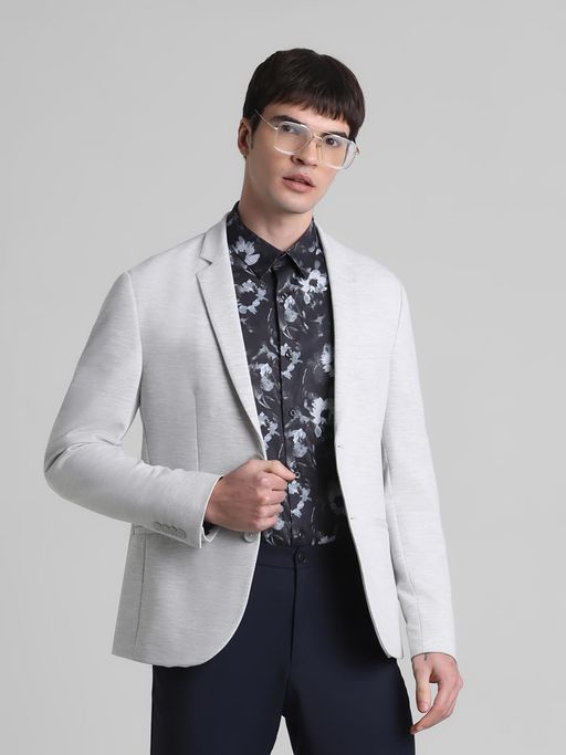 Jack & Jones Men Solid Slim Fit Grey Single Breasted Blazer