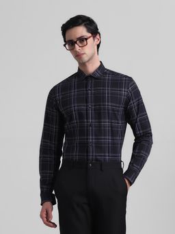 Jack & Jones - Men Checks Cotton Slim Fit Black Shirt