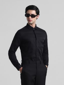 Jack & Jones - Men Striped Cotton Slim Fit Black Shirt