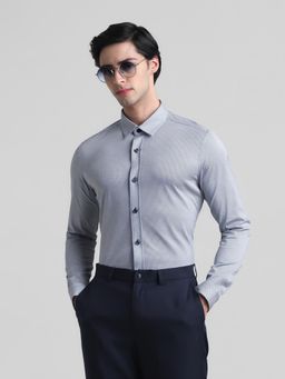 Jack & Jones - Men Printed Cotton Slim Fit Blue Shirt