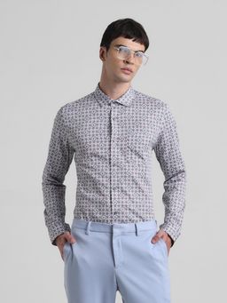 Jack & Jones - Men Printed Cotton Slim Fit White Shirt