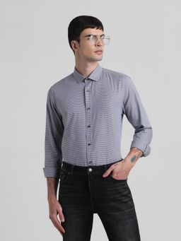 Jack & Jones - Men Checks Cotton Slim Fit Grey Shirt