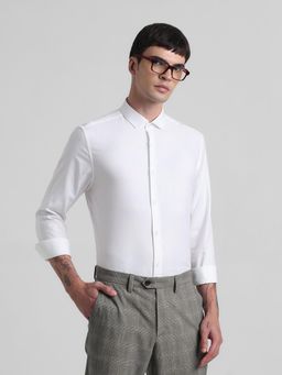 Jack & Jones - Men Solid Cotton Blend Slim Fit White Shirt