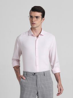 Jack & Jones - Men Solid Cotton Blend Slim Fit Pink Shirt