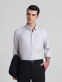 Jack & Jones - Men Solid Cotton Blend Slim Fit Grey Shirt