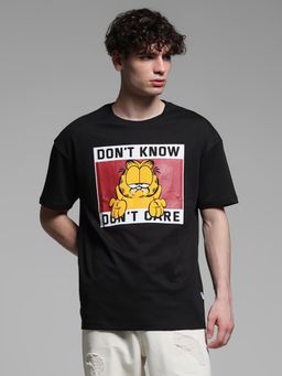 Jack & Jones - Men Graphic Print Cotton Blend Oversized Fit Black T-Shirt