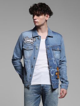 Jack & Jones - Men Graphic Print Regular Fit Blue Denim Jacket