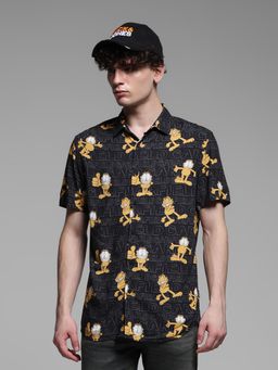 Jack & Jones - Men Graphic Print Viscose Comfort Fit Black Shirt