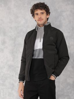 CRIMSOUNE CLUB - Men Black Solid Bomber Jacket