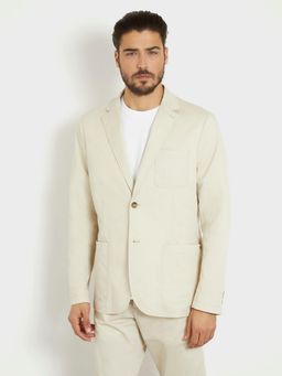 Guess - Men Cream Solid Notched Lapel Full Sleeves Single Breasted Blazer