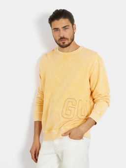 Guess - Men Yellow Washed Round Neck Full Sleeves Pullover Style Sweatshirt