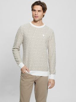 Guess - Men Grey Self-Design Round Neck Full Sleeves Pullover Style Sweater