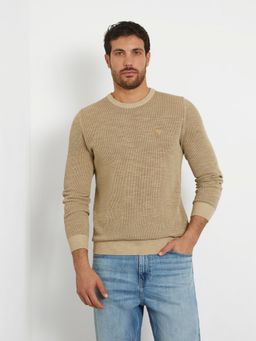 Guess - Men Khaki Solid Round Neck Full Sleeves Pullover Style Sweater