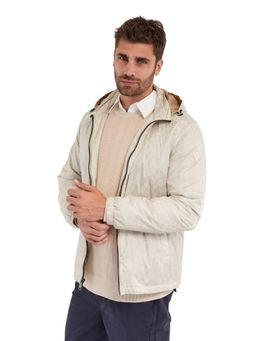 Guess - Men Ivory Solid Detachable Hood Full Sleeves Jacket