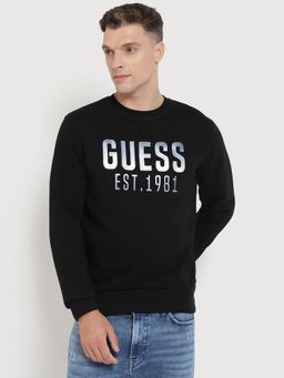 Guess - Men Black Round Neck Full Sleeves Pullover Style Sweatshirt