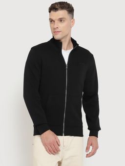 Guess - Men Black Solid Hight Neck Full Sleeves Front-Open Sweatshirt