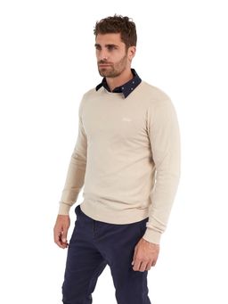Guess - Men Beige Solid Round Neck Full Sleeves Pullover Style Sweater
