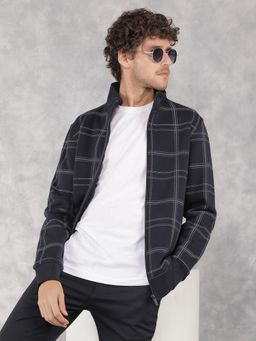 CRIMSOUNE CLUB - Men Navy Blue Checkered Sweatshirt
