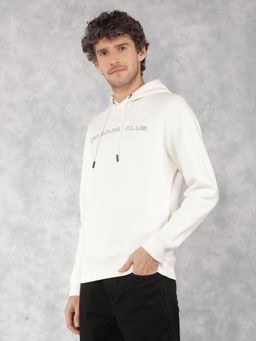 CRIMSOUNE CLUB - Men White Solid Hooded Neck Sweatshirt