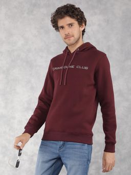 CRIMSOUNE CLUB - Men Maroon Solid Hooded Neck Sweatshirt