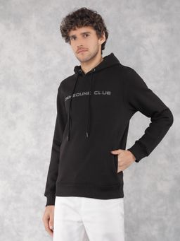 CRIMSOUNE CLUB - Men Black Solid Hooded Neck Sweatshirt