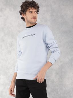 CRIMSOUNE CLUB - Men Blue Solid Round Neck Sweatshirt