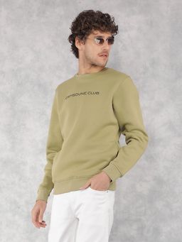 CRIMSOUNE CLUB - Men Olive Solid Round Neck Sweatshirt