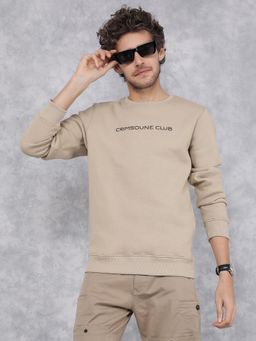 CRIMSOUNE CLUB - Men Beige Solid Round Neck Sweatshirt