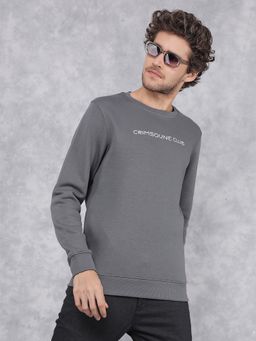 CRIMSOUNE CLUB - Men Grey Solid Round Neck Sweatshirt