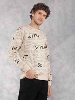 CRIMSOUNE CLUB - Men Beige Typographic Print Sweatshirt