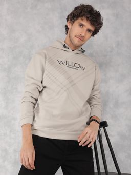 CRIMSOUNE CLUB - Men Beige Printed Hooded Neck Sweatshirt