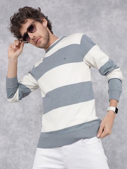 CRIMSOUNE CLUB - Men Blue Horizontal Stripes Sweatshirt