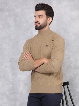 CRIMSOUNE CLUB - Men Khaki Jacquard High Neck Sweater