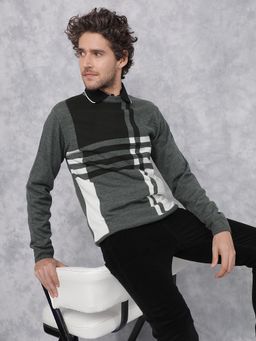 CRIMSOUNE CLUB - Men Olive Horizontal Stripes Sweater