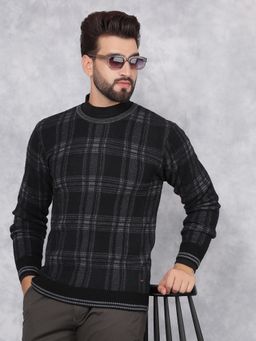 CRIMSOUNE CLUB - Men Black Checkered Sweater