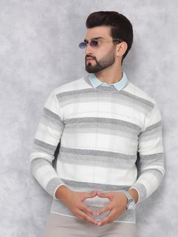 CRIMSOUNE CLUB - Men White Horizontal Stripes Sweater