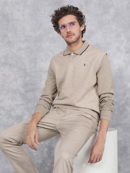 CRIMSOUNE CLUB - Men Beige V-Neck Sleeveless Sweater