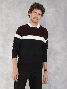 CRIMSOUNE CLUB - Men Black Color Blocked Cotton Sweater